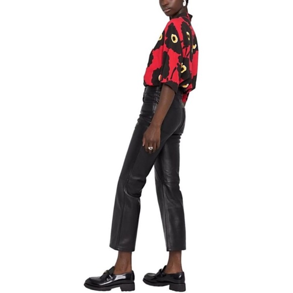 Maje Womens Perry Leather Straight Leg Flared Crop Pants US 0 Black FR 34 -Flaw- - Picture 2 of 16